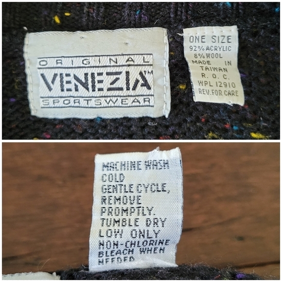 Vtg Venezia Black Confetti High Neck Knit Pullover Oversized Sweater- One Size - Picture 6 of 7